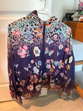 Johnny Was Purple Floral Hooded Bomber Jacket